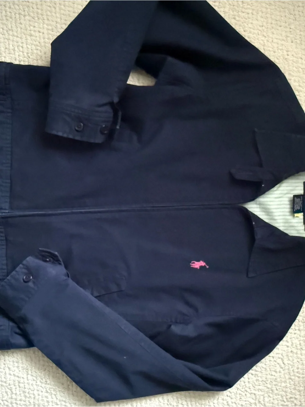 Ralph Lauren Navy Bomber Jacket with Pink Pony Logo - Picture 1 of 2